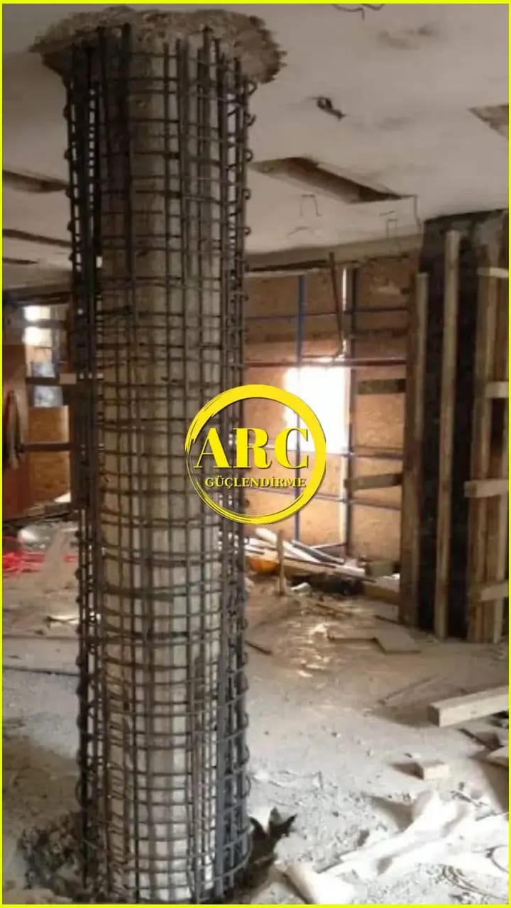 FRP elyafı ile kolon güçlendirme çalışması sahada